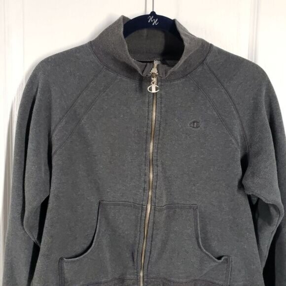 Champion Jacket Women XL Gray Fleece Full Zip Sweatshirt Yoga Workout Y2k Fitted - Picture 8 of 16